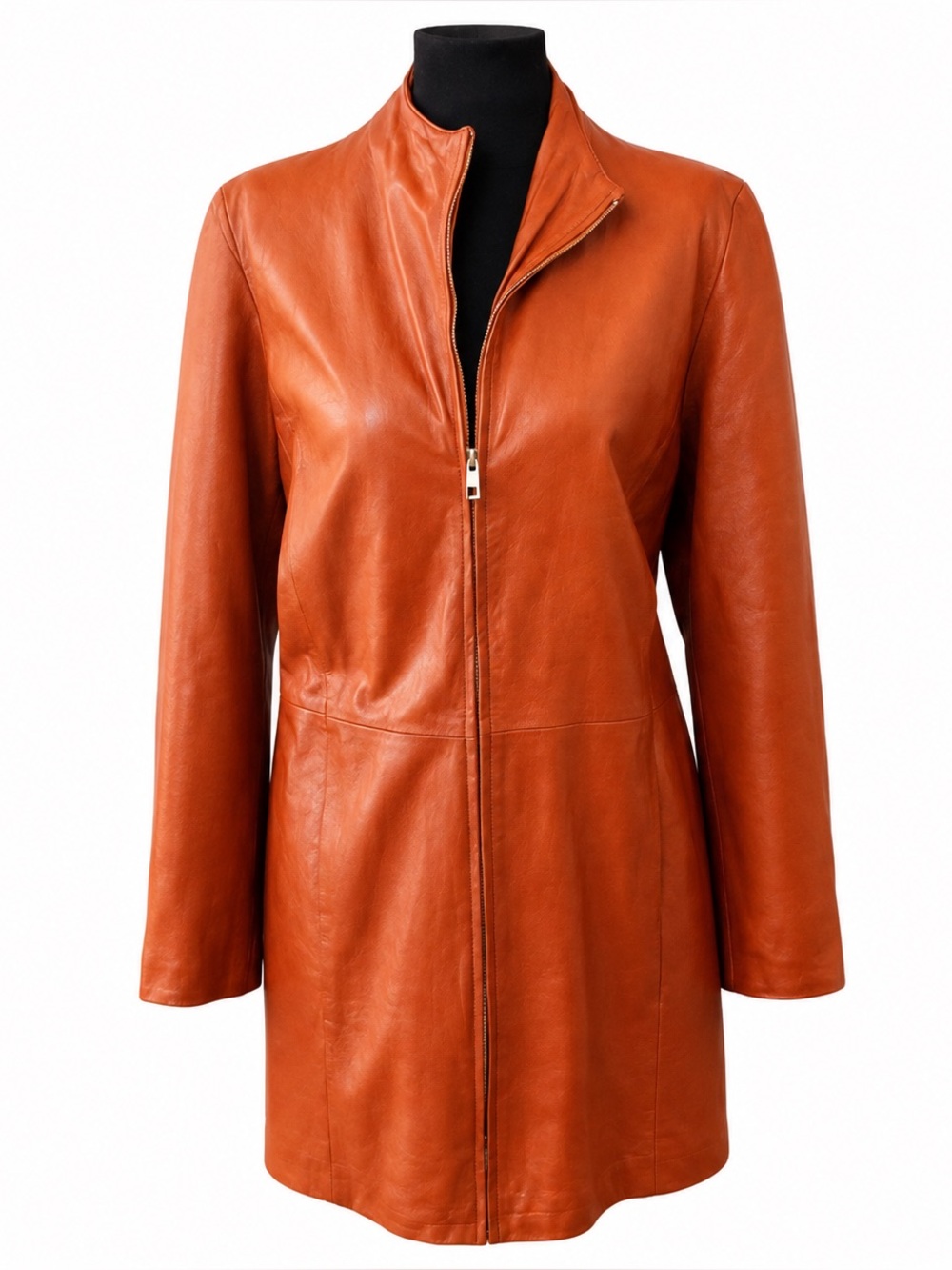 Vera Pelle Made in Italy Cognac Leather Jacket Coat Like New Zip Front